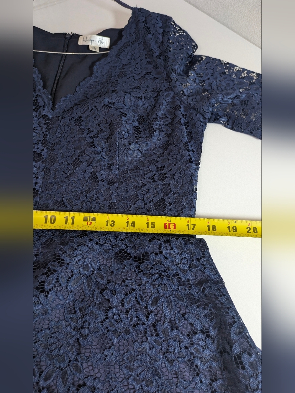 Harper Rose Navy Blue V-neck Lace Party Dress Half Sleeve Knee Length Sz 14 euc - Picture 11 of 11